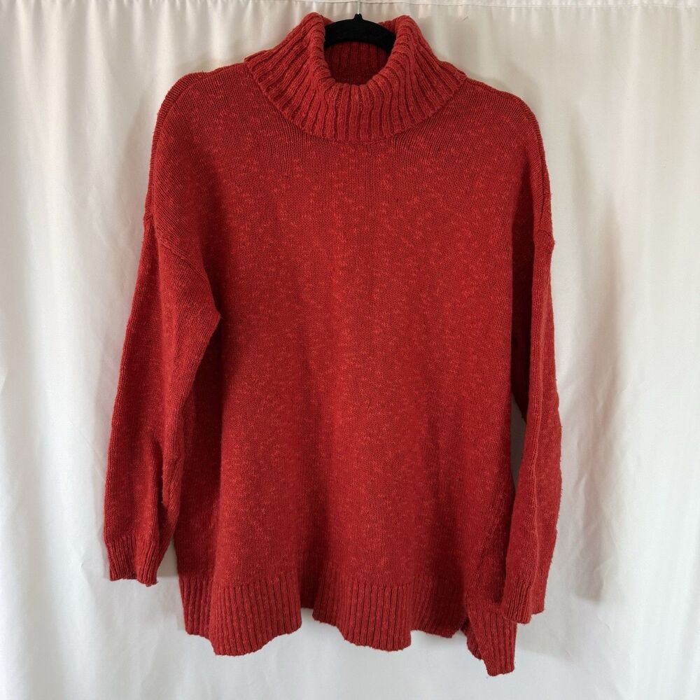 J Jill Sweater Women's Small Red Knit Turtleneck Cotton Blend Pullover Long Slee